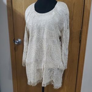 Damianou vintage gold metallic fringe knit top